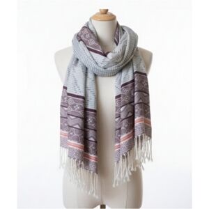 D & R Women's OS White Multicolor Multi Use Boho Aztec Fringe Scraf Wrap